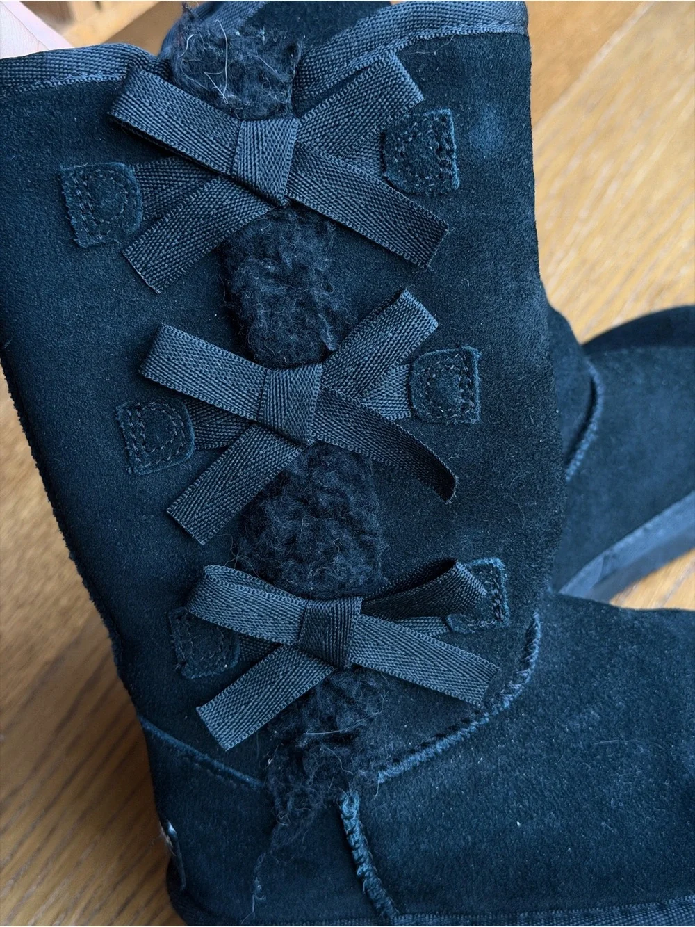 Koolaburra Black Suede Mid-Calf Boots with Back Bow